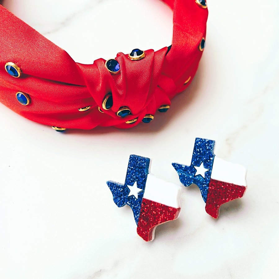 Accessories Brianna Cannon | Texas Proud - Red, White, And Blue Shape Of Texas Flag Earrings (2 Sizes)