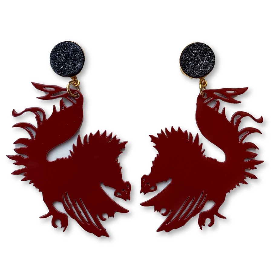 Accessories Brianna Cannon | South Carolina Garnet Gamecock Earrings With Black Druzy