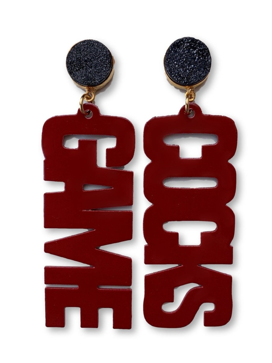 Accessories Brianna Cannon | South Carolina Garnet "Game Cocks" Earrings With Black Druzy