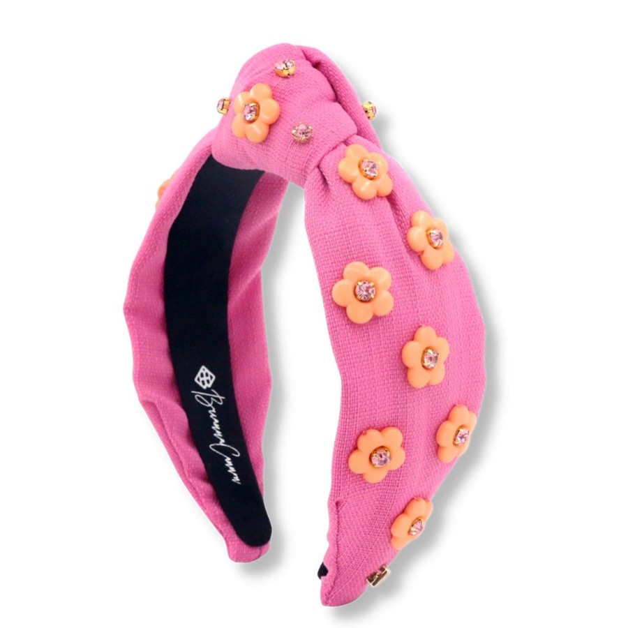 Accessories Brianna Cannon | Adult Size Bubble Gum Pink Headband With Orange Flowers