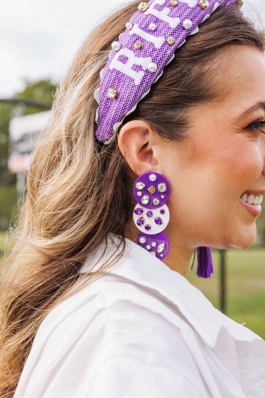 Accessories Brianna Cannon | Purple And White Triple Dot Earrings