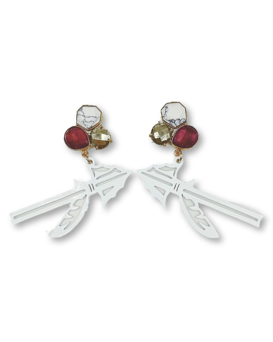 Accessories Brianna Cannon | Fsu White Spear Earrings With 3 Gemstones