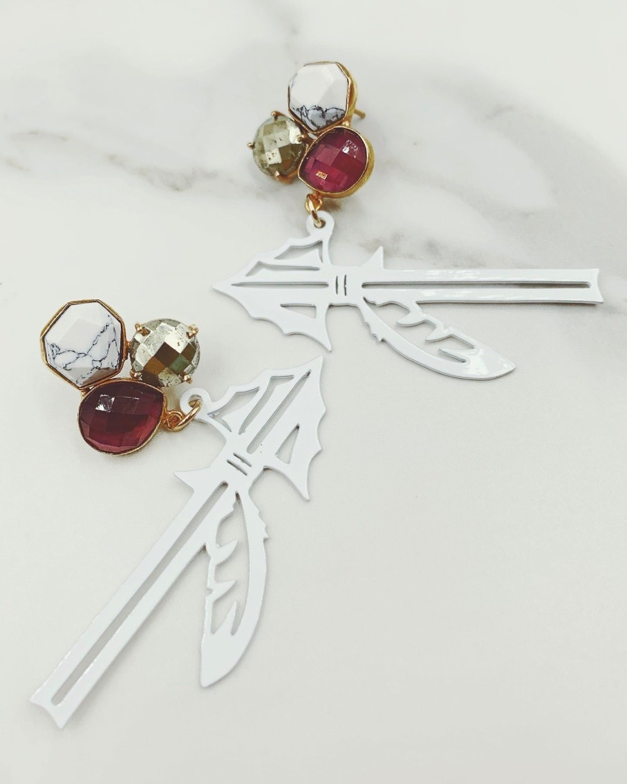 Accessories Brianna Cannon | Fsu White Spear Earrings With 3 Gemstones