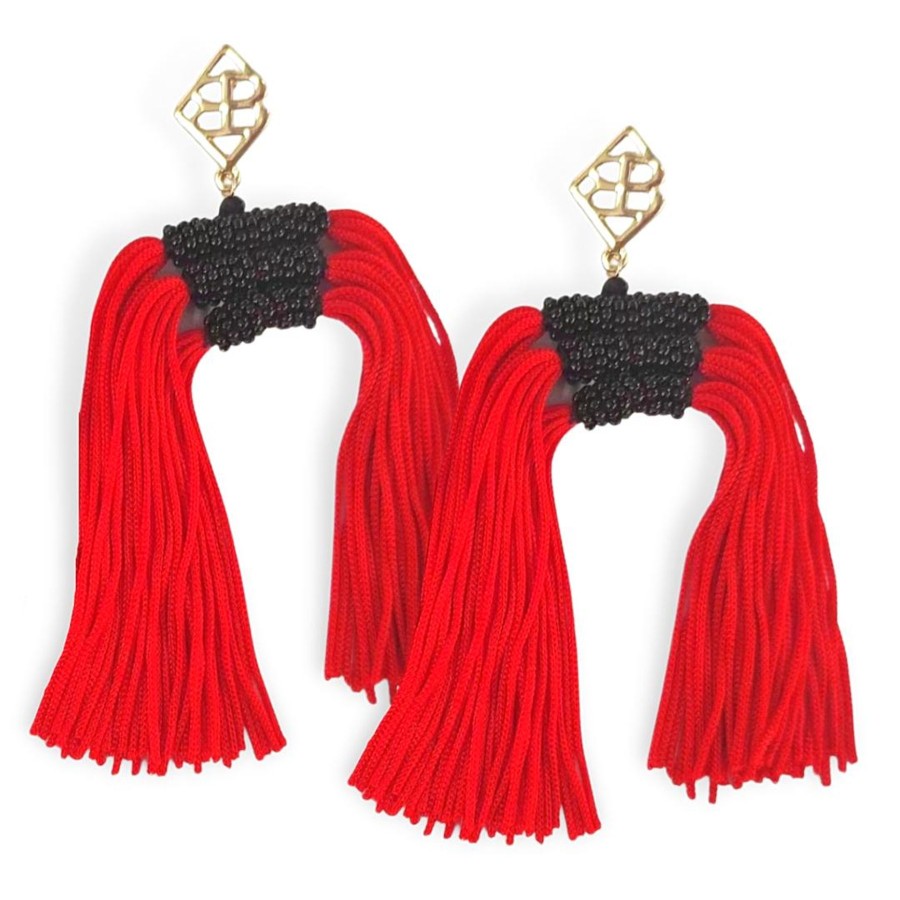 Accessories Brianna Cannon | Color Block Tassel Earrings - Red And Black