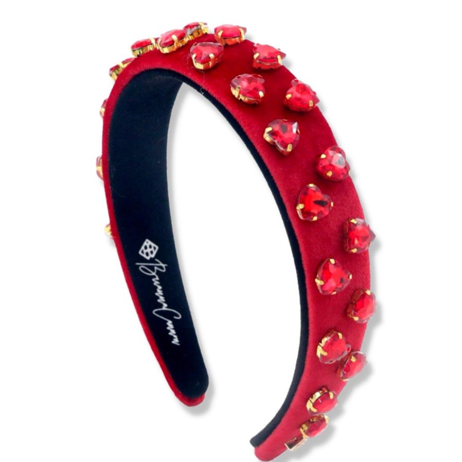 Accessories Brianna Cannon | Thin Red Velvet Headband With Red Heart Crystals