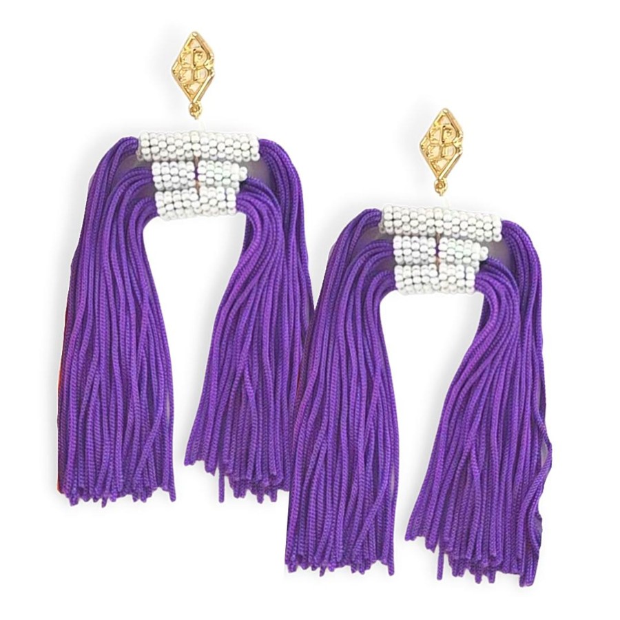 Accessories Brianna Cannon | Color Block Tassel Earrings - Purple And White