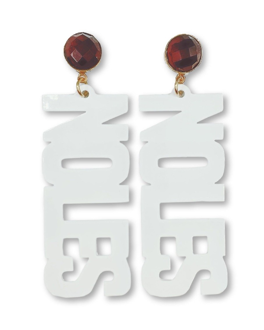 Accessories Brianna Cannon | Fsu White Noles Earrings With Garnet Studs