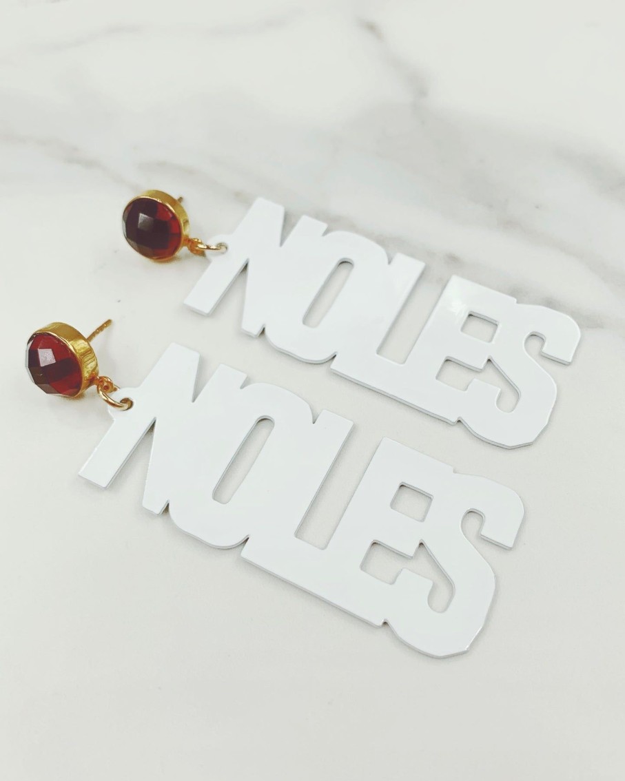 Accessories Brianna Cannon | Fsu White Noles Earrings With Garnet Studs