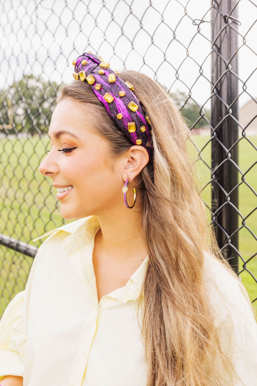 Accessories Brianna Cannon | Purple Tiger Stripe Headband With Yellow Crystals