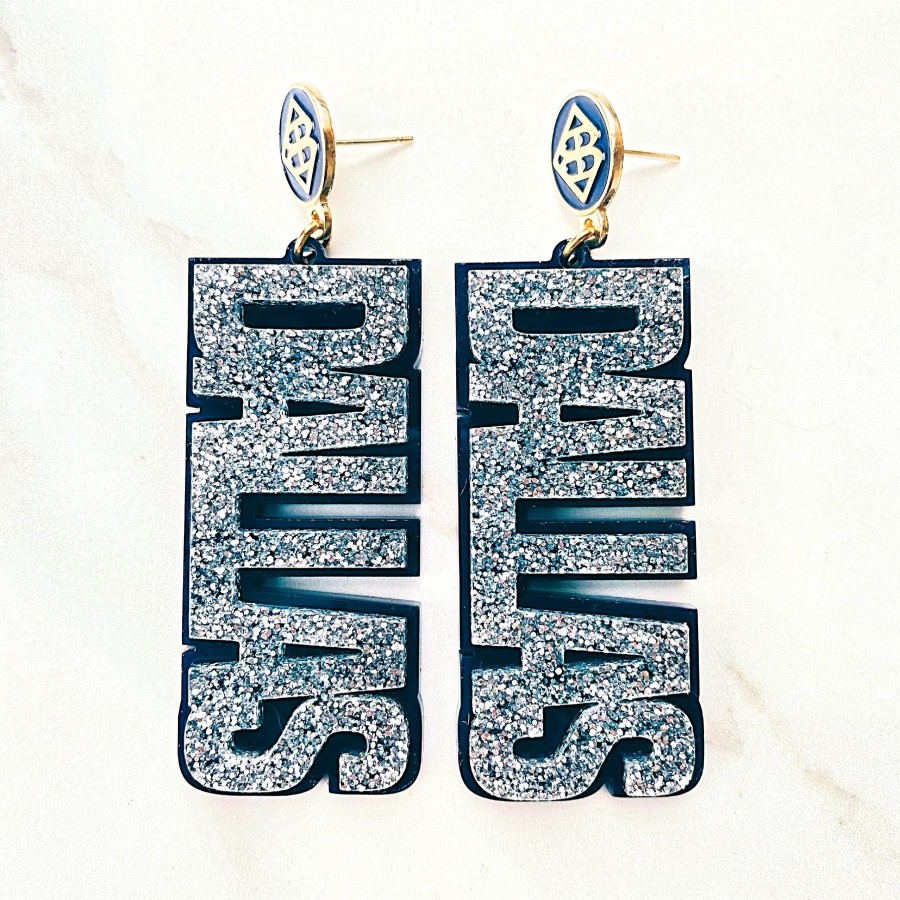 Accessories Brianna Cannon | Team Colors - Silver Glitter Dallas Earrings Over Navy With Navy Bc Logo Top