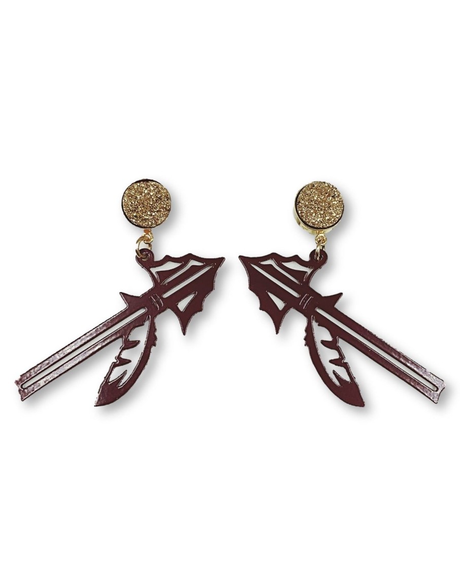 Accessories Brianna Cannon | Fsu Garnet Spear Earrings With Gold Druzy