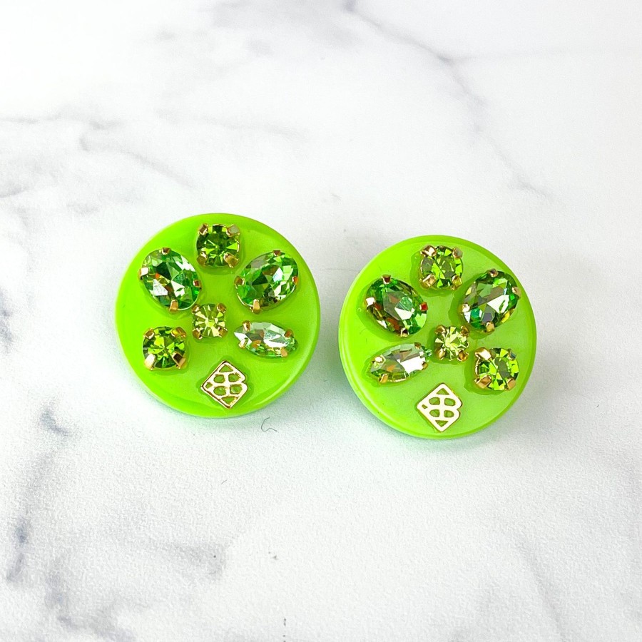 Rainbow Brianna Cannon | Green Resin Dot Studs With Green Crystals