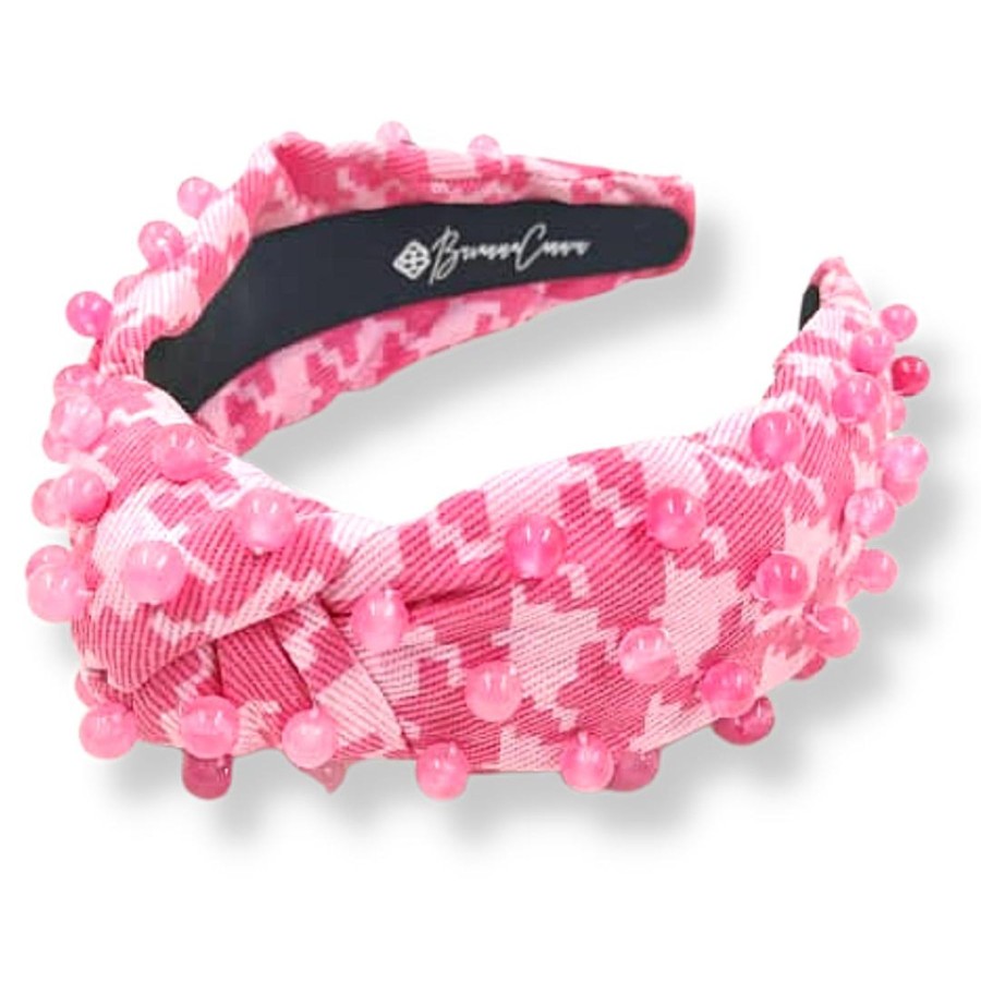 Pink Brianna Cannon | Pink Denim Houndstooth Headband With Pink Beads