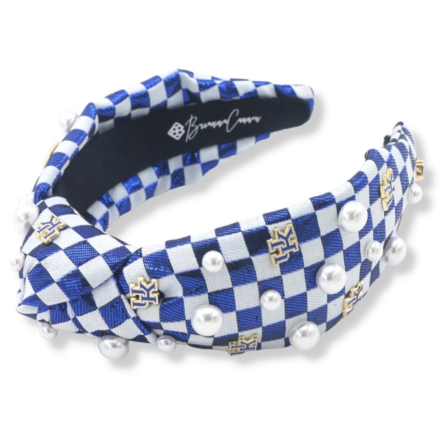 Accessories Brianna Cannon | Blue And White Checkerboard Kentucky Logo Headband