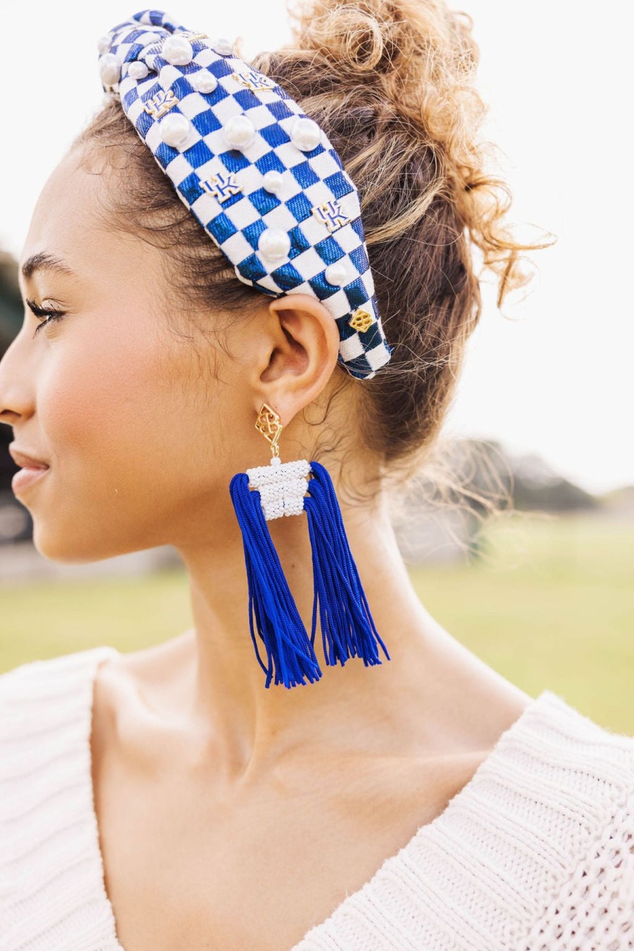 Accessories Brianna Cannon | Blue And White Checkerboard Kentucky Logo Headband