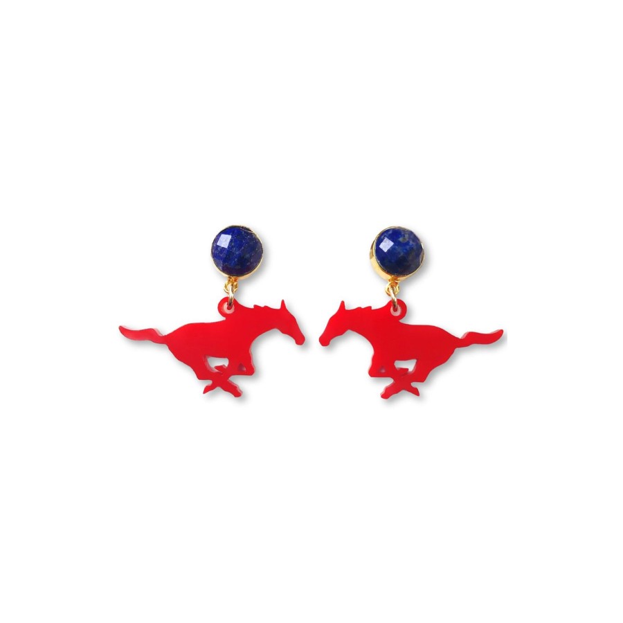 Accessories Brianna Cannon | Mini Smu Red Acrylic Mustang With Lapis Gemstones