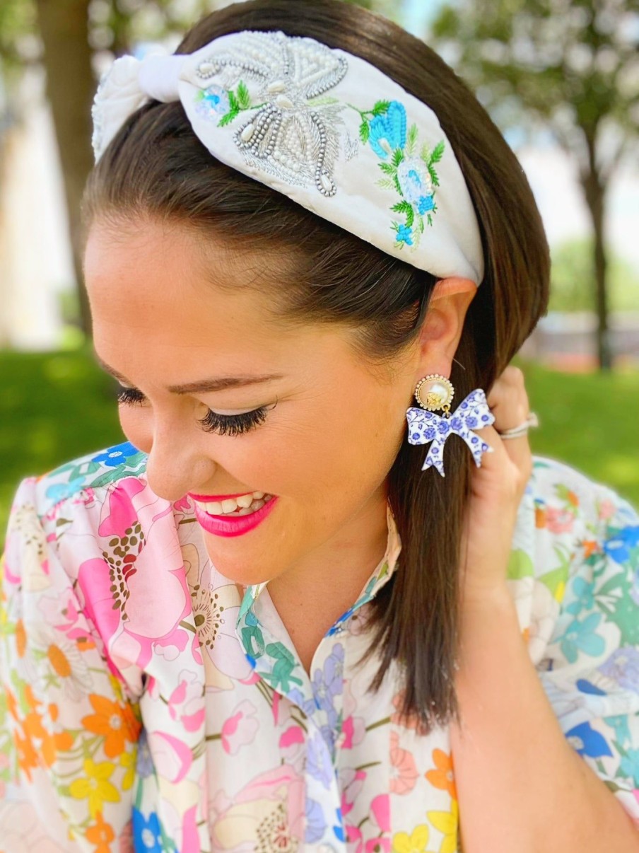 Accessories Brianna Cannon | Grandmillennial Collection - Chinoiserie Blue And White Bow Earrings