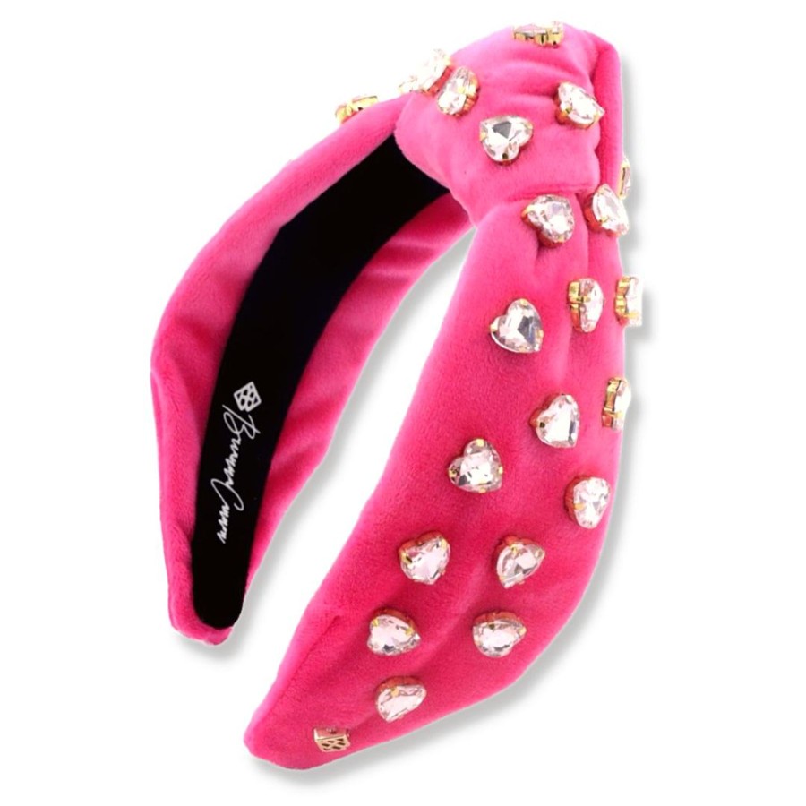 Pink Brianna Cannon | Hot Pink Velvet Headband With Light Pink Crystal Hearts