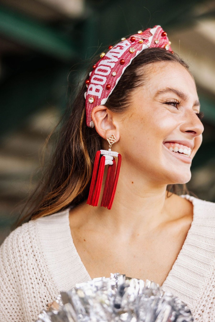 Accessories Brianna Cannon | Color Block Tassel Earrings - Crimson And White