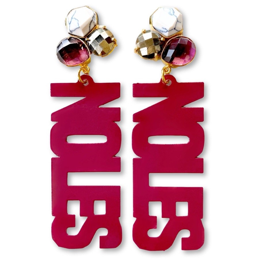 Accessories Brianna Cannon | Fsu Garnet Noles Earrings With 3 Gemstones