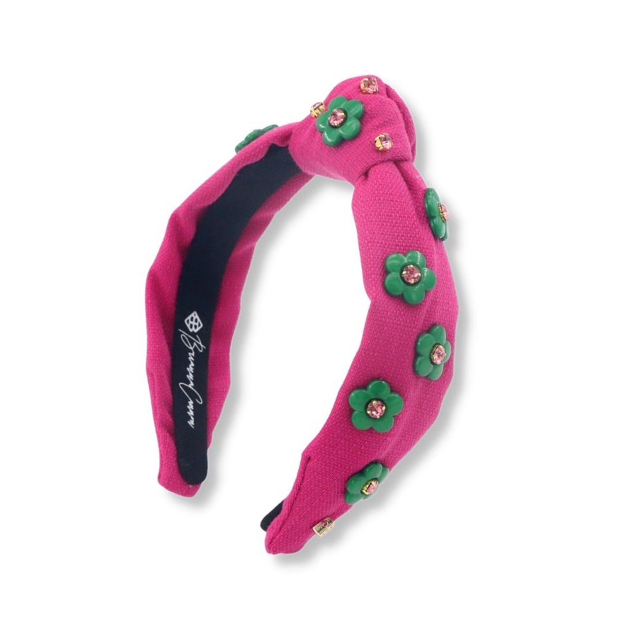 Rainbow Brianna Cannon | Child Size Magenta Twill Headband With Green Flowers