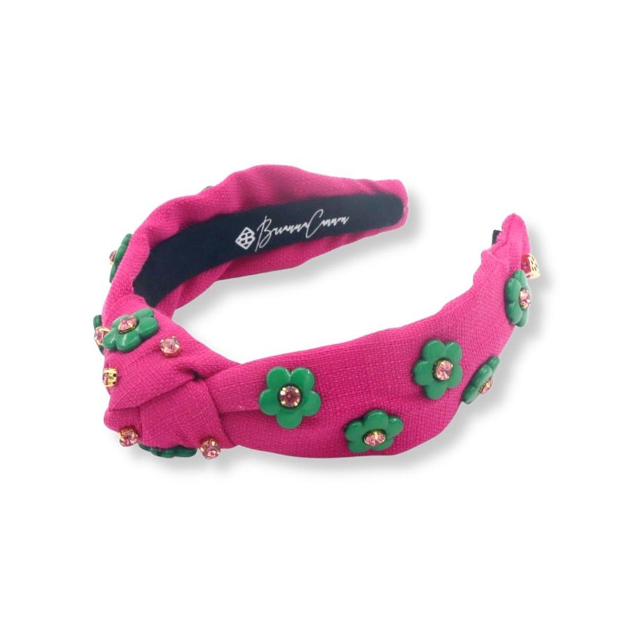 Rainbow Brianna Cannon | Child Size Magenta Twill Headband With Green Flowers