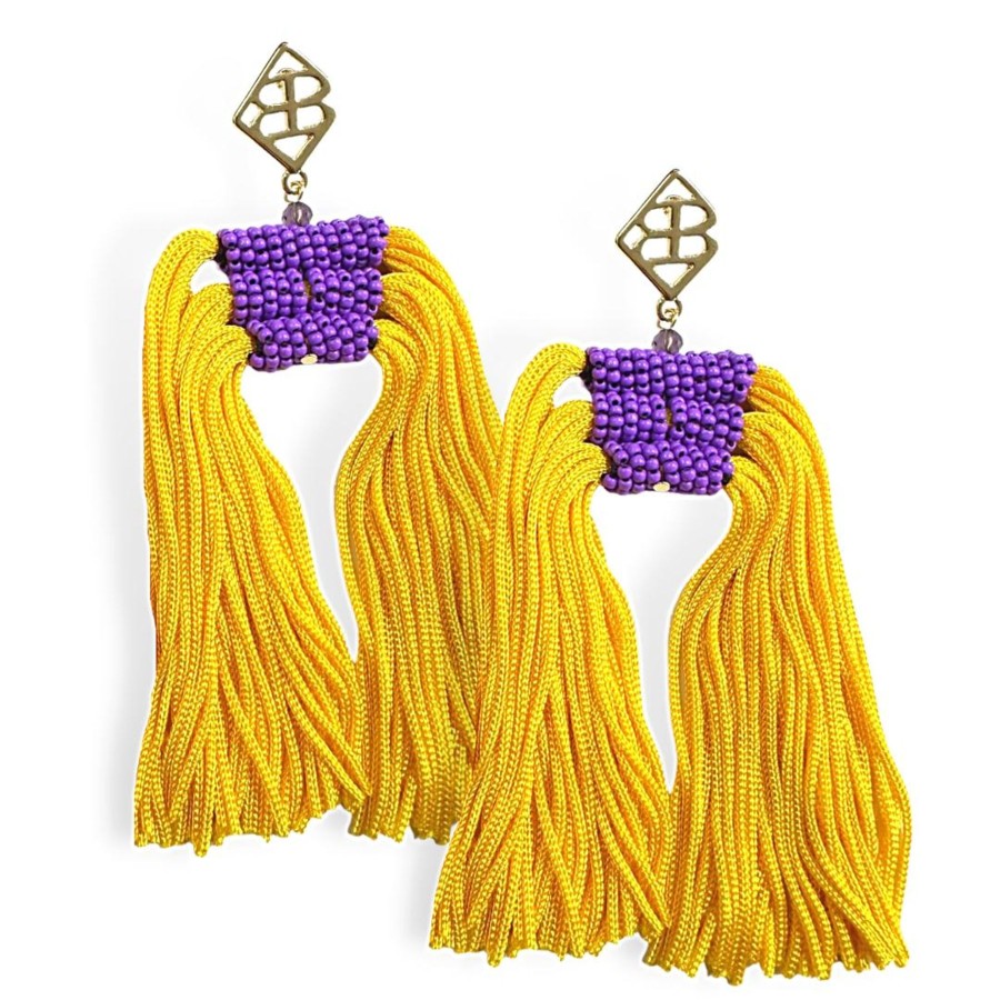 Accessories Brianna Cannon | Color Block Tassel Earrings - Purple And Gold