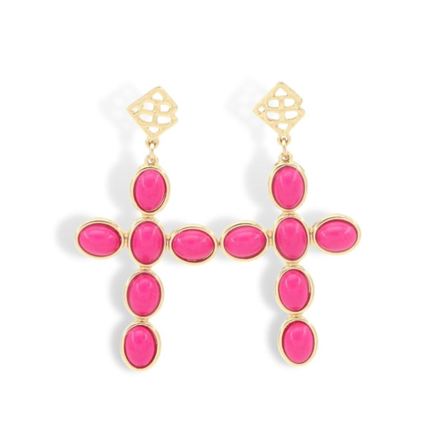 Accessories Brianna Cannon | Pink Cabochon Cross Earrings