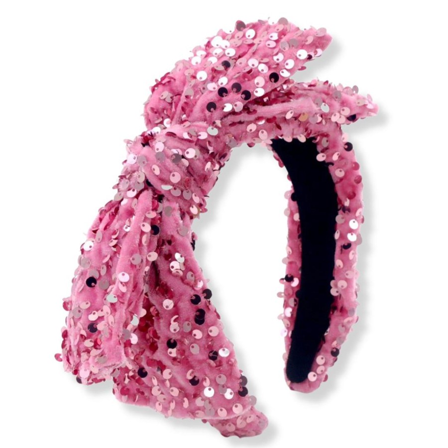 Pink Brianna Cannon | Adult Size Pink Sequin Side Bow Headband