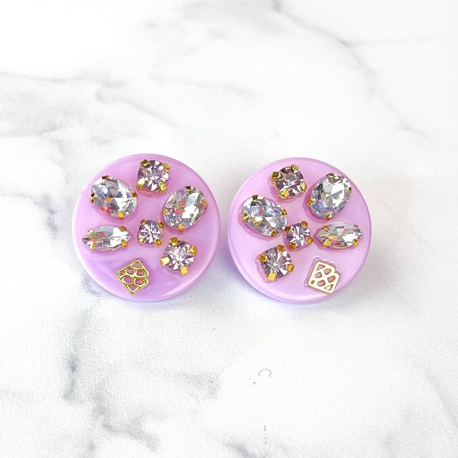 Accessories Brianna Cannon | Lavender Purple Resin Dot Studs With Lavender Crystals