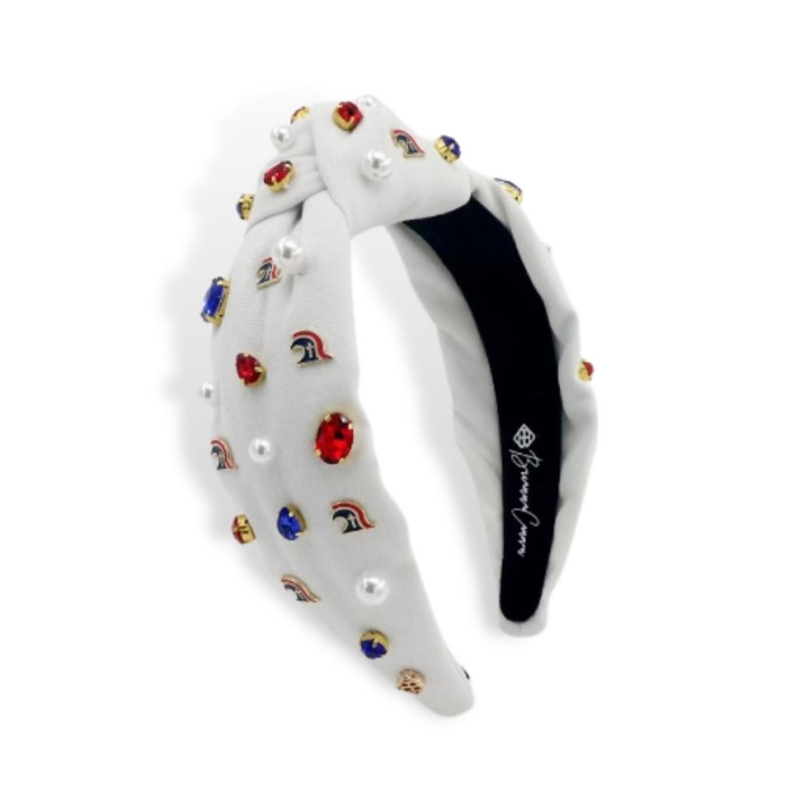 Accessories Brianna Cannon | Adult Size White Tca Logo Headband With Pearls And Crystals