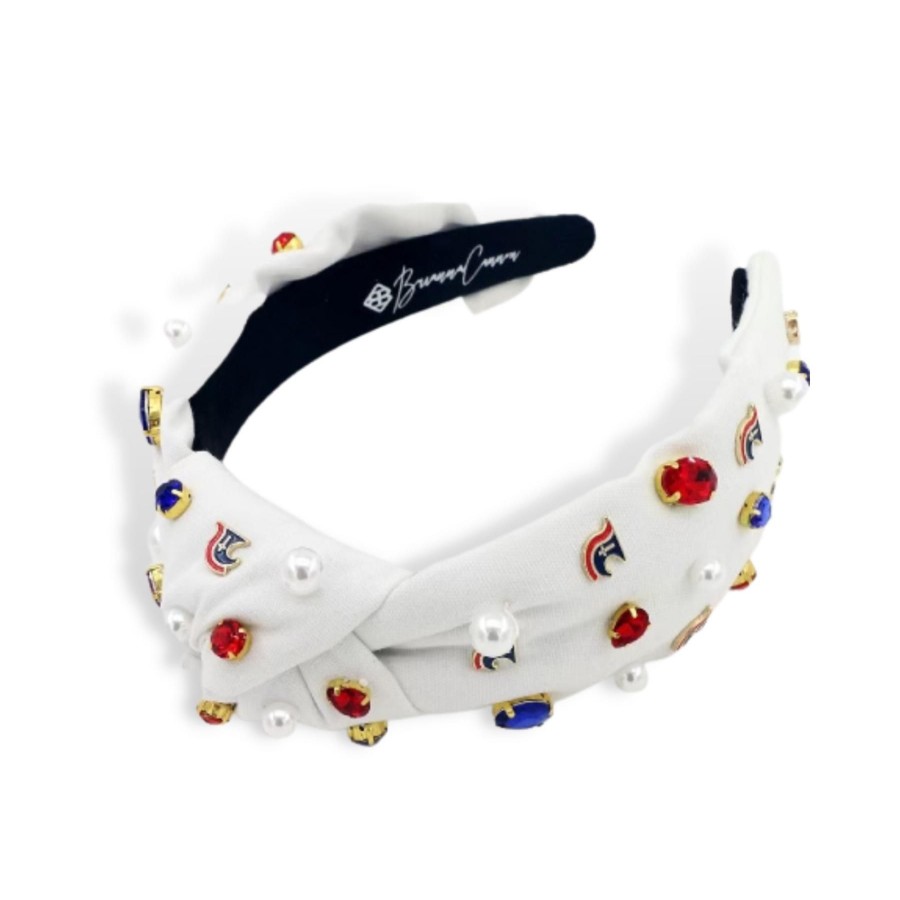 Accessories Brianna Cannon | Adult Size White Tca Logo Headband With Pearls And Crystals