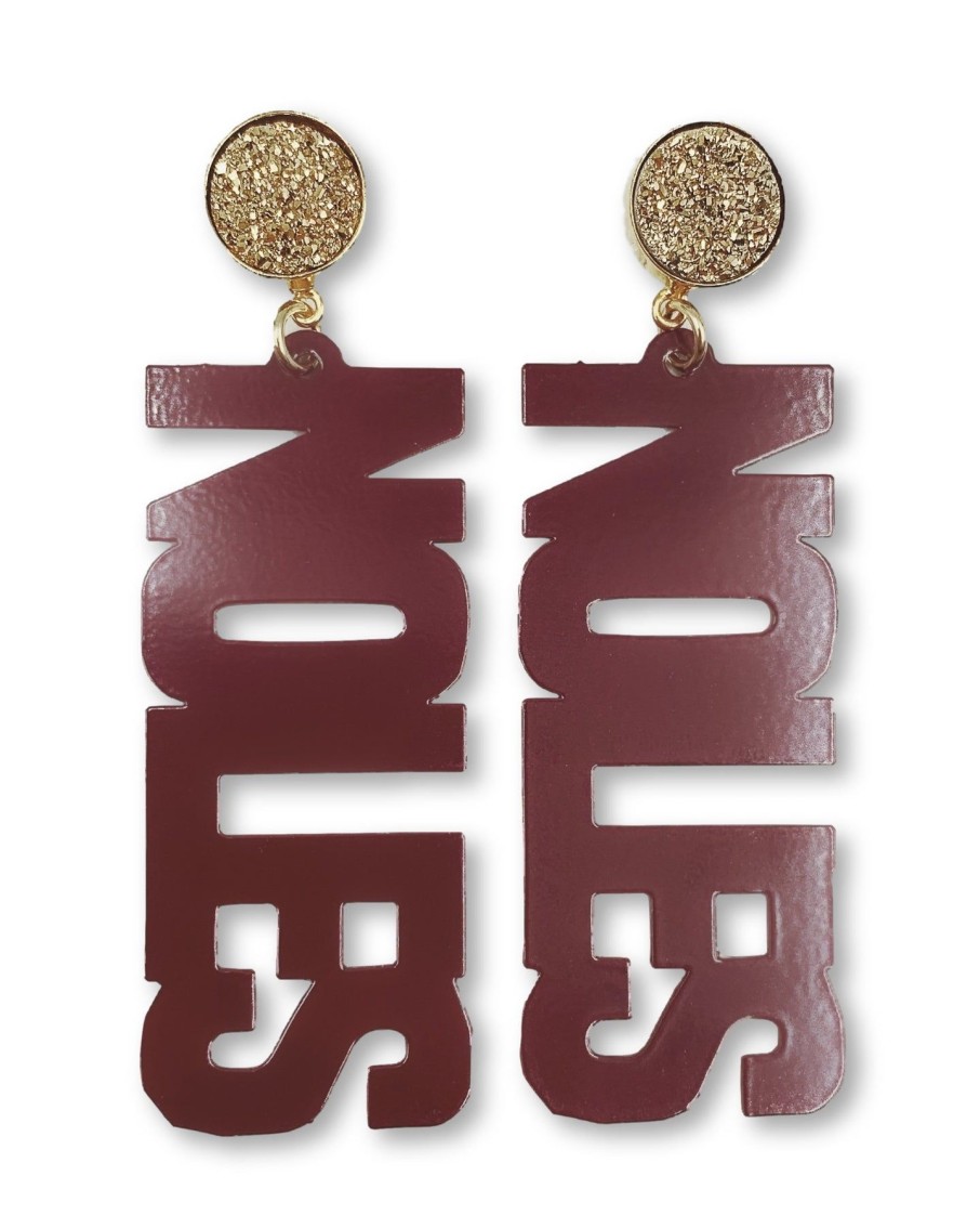 Accessories Brianna Cannon | Fsu Garnet Noles Earrings With Gold Druzy