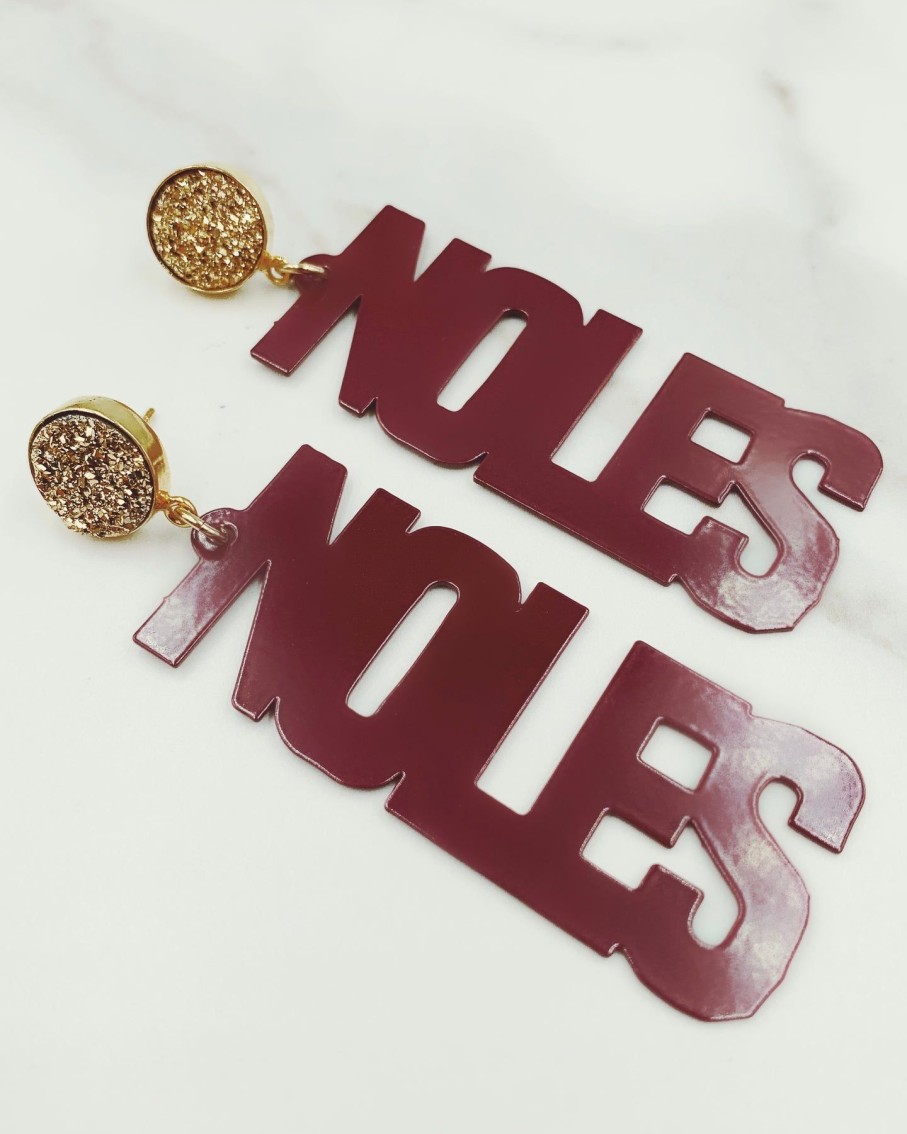 Accessories Brianna Cannon | Fsu Garnet Noles Earrings With Gold Druzy