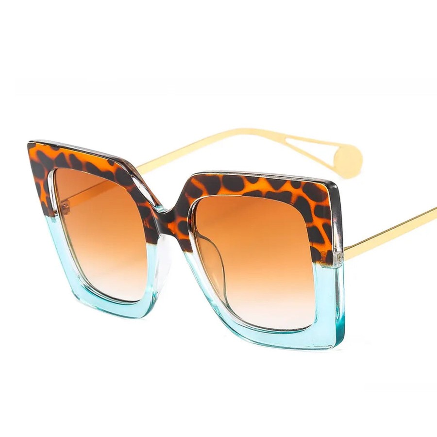 Accessories Brianna Cannon | Retro Blue And Leopard Square Frame Bc Sunglasses