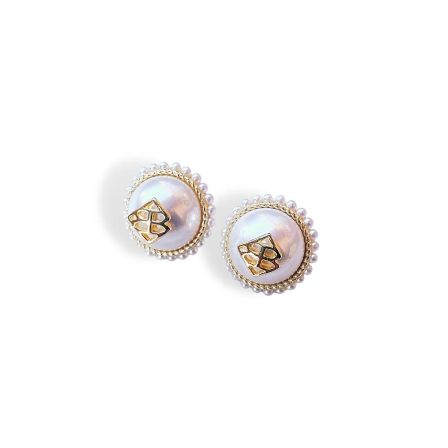 Accessories Brianna Cannon | Pearl Button Logo Studs