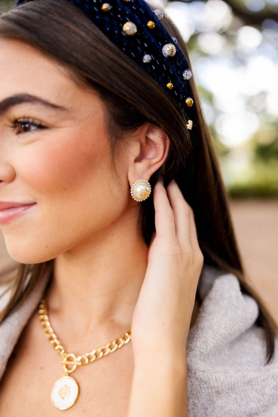 Accessories Brianna Cannon | Pearl Button Logo Studs