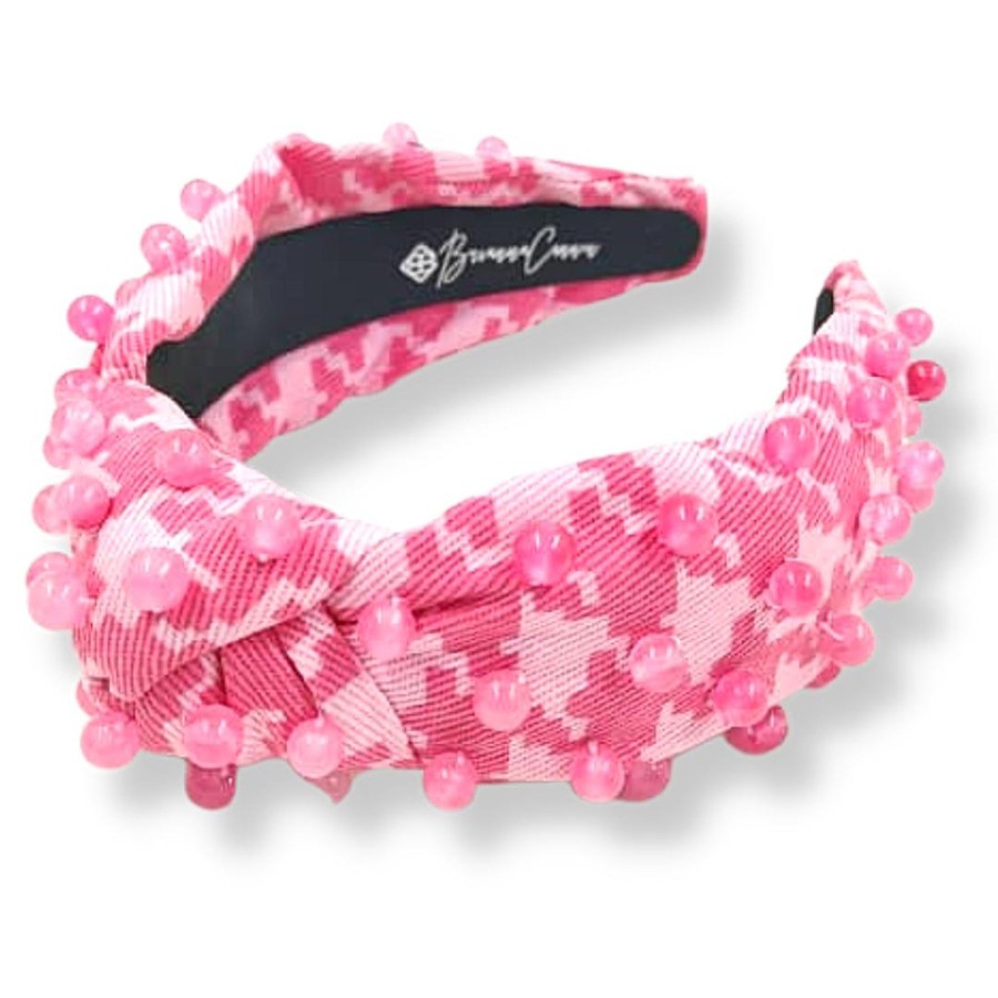 Accessories Brianna Cannon | Pink Denim Houndstooth Headband With Pink Beads