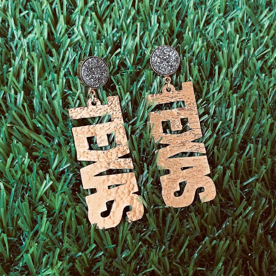 Accessories Brianna Cannon | Texas Proud Gold "Texas" Earrings With Silver Druzy