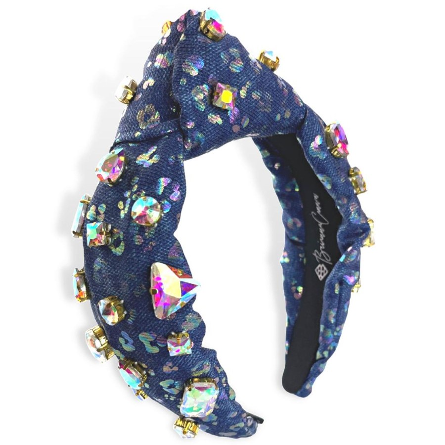 Accessories Brianna Cannon | Leopard Denim Headband With Iridescent Crystals