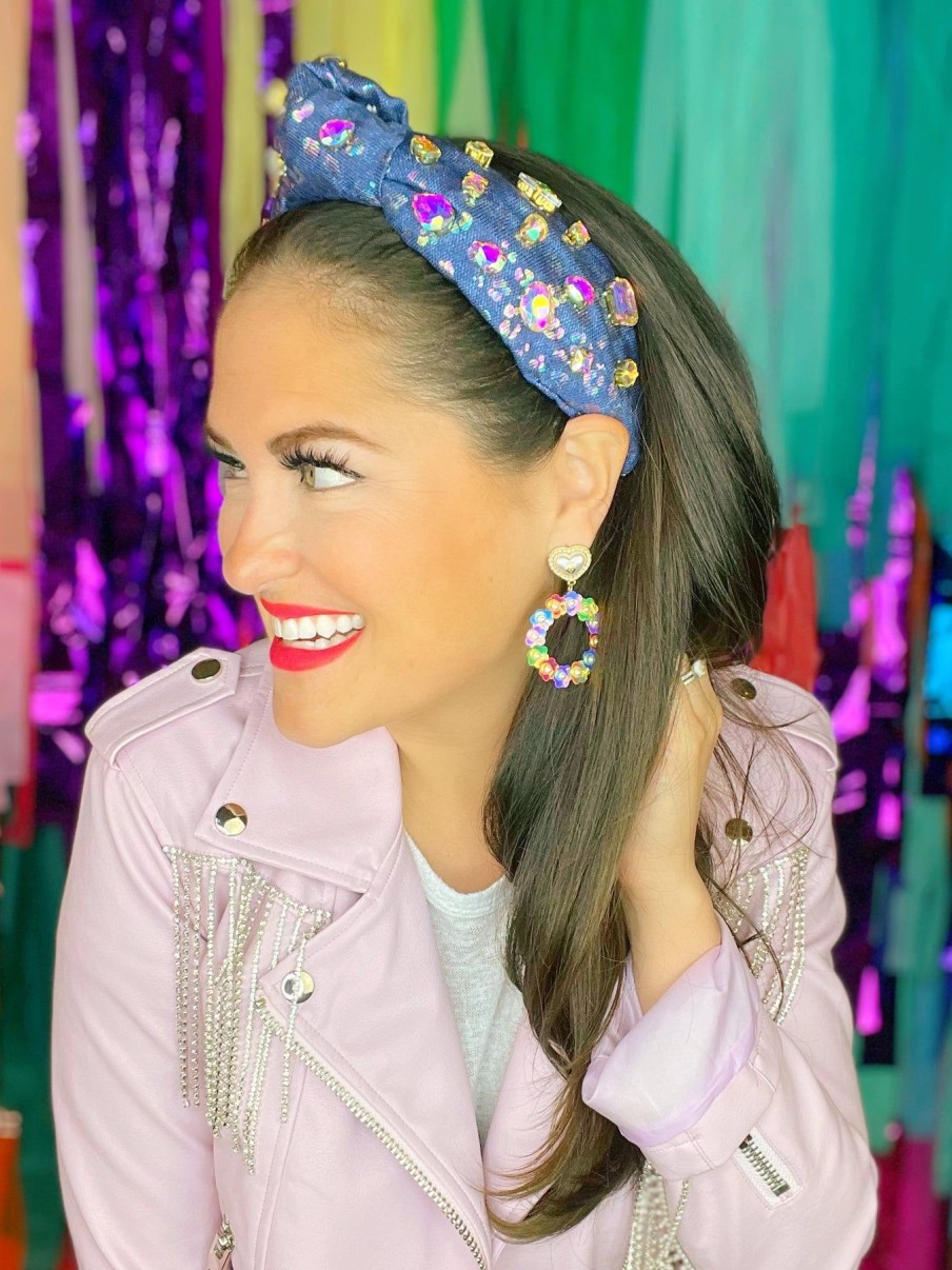 Accessories Brianna Cannon | Leopard Denim Headband With Iridescent Crystals