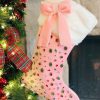 Pink Brianna Cannon | Pink Bejeweled Velvet Christmas Stocking With Bow