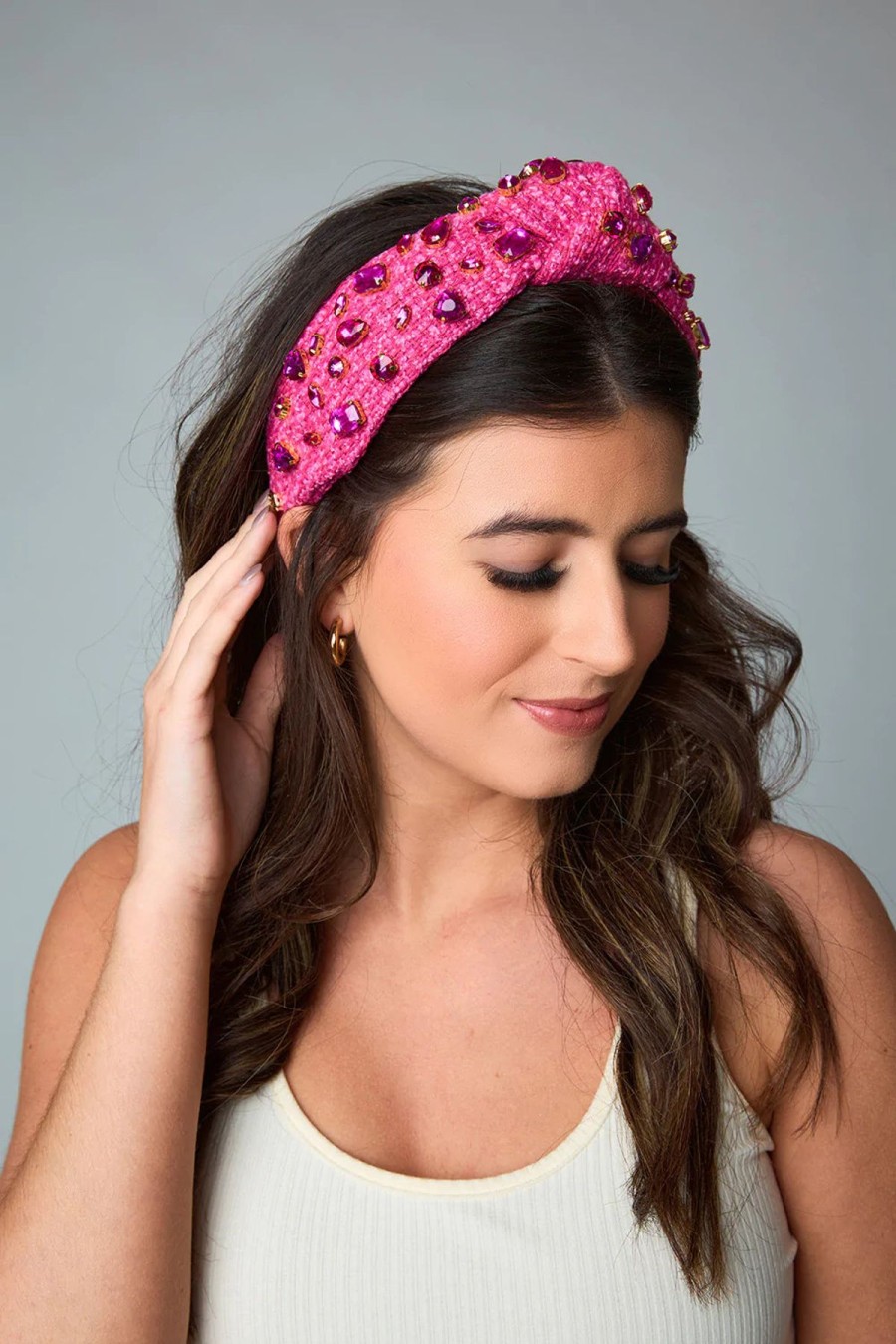 Accessories Brianna Cannon | Buddylove X Brianna Cannon - Pink Tweed Headband With Pink Crystals