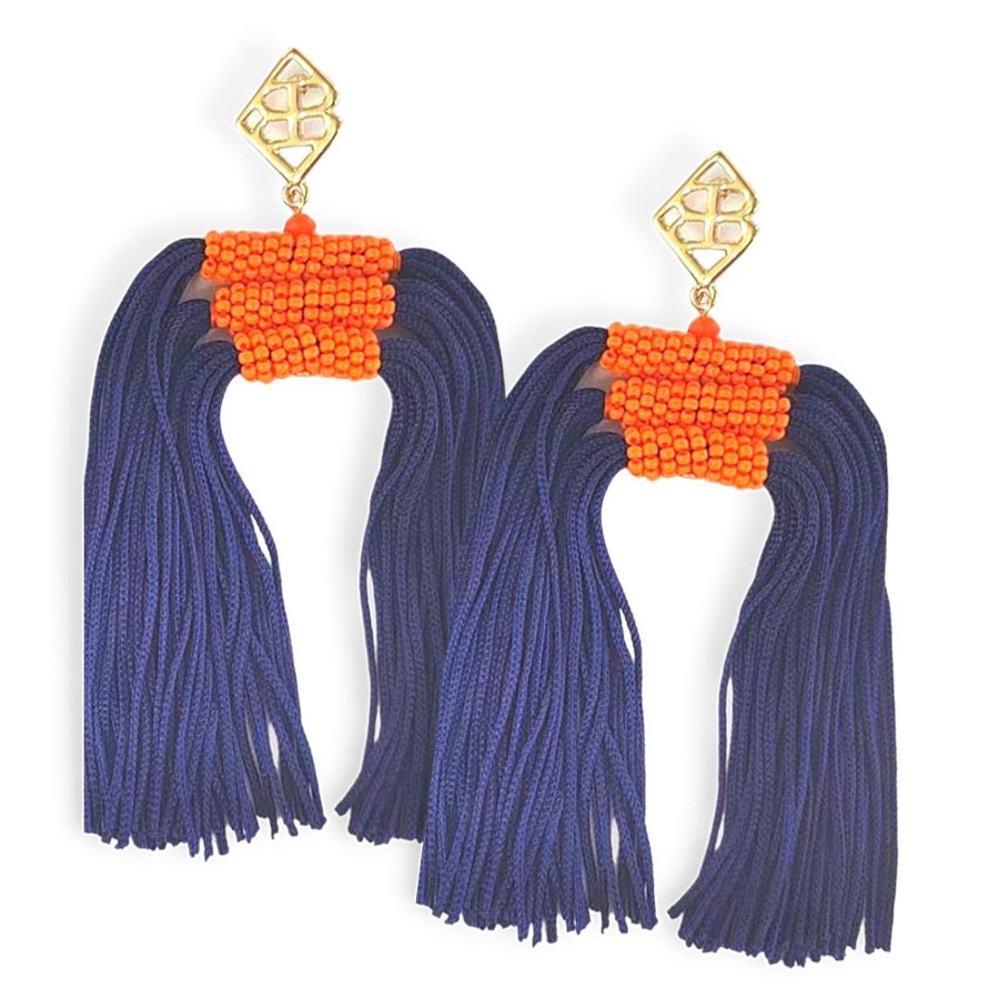 Accessories Brianna Cannon | Color Block Tassel Earrings - Navy And Orange