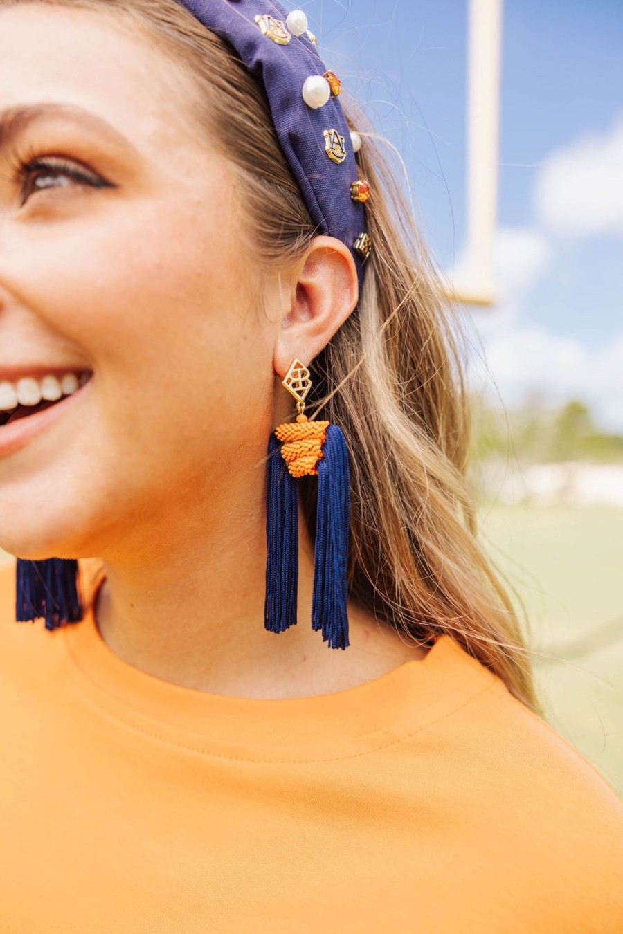 Accessories Brianna Cannon | Color Block Tassel Earrings - Navy And Orange