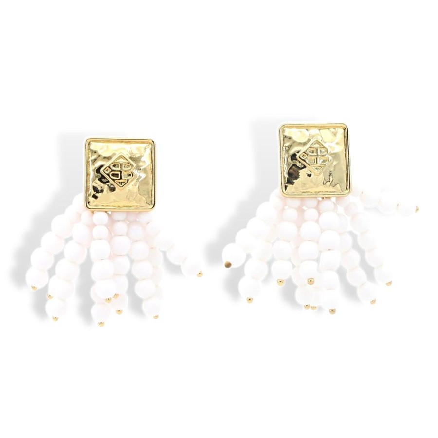 Accessories Brianna Cannon | Square Bc Icon White Beaded Earrings