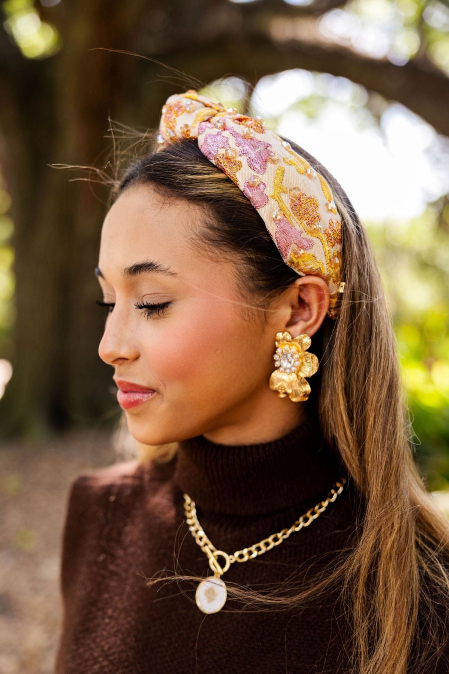 Accessories Brianna Cannon | Adult Size Metallic Fall Leaves Headband