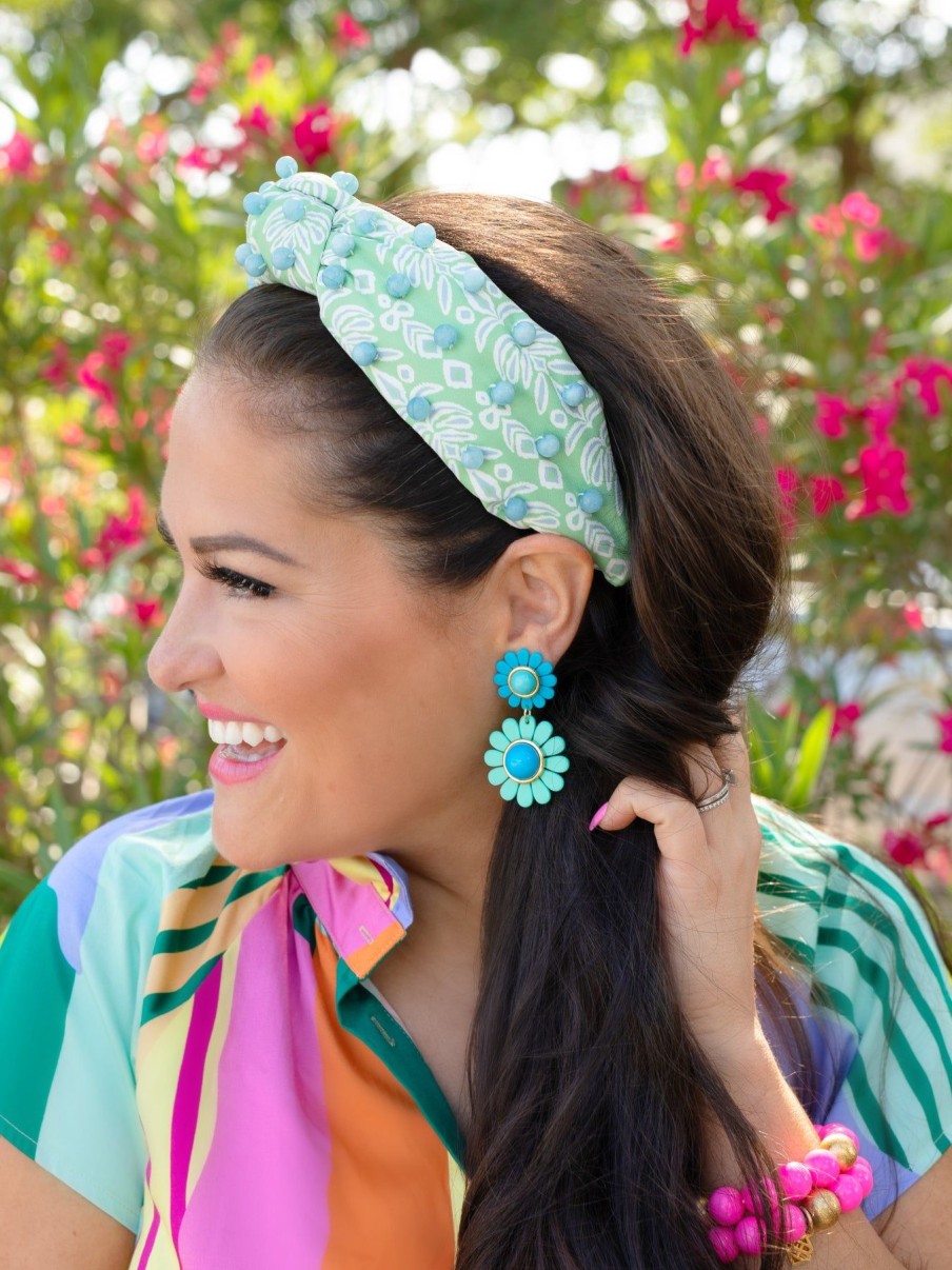 Accessories Brianna Cannon | Spa Green And Blue Palm Headband With Beads