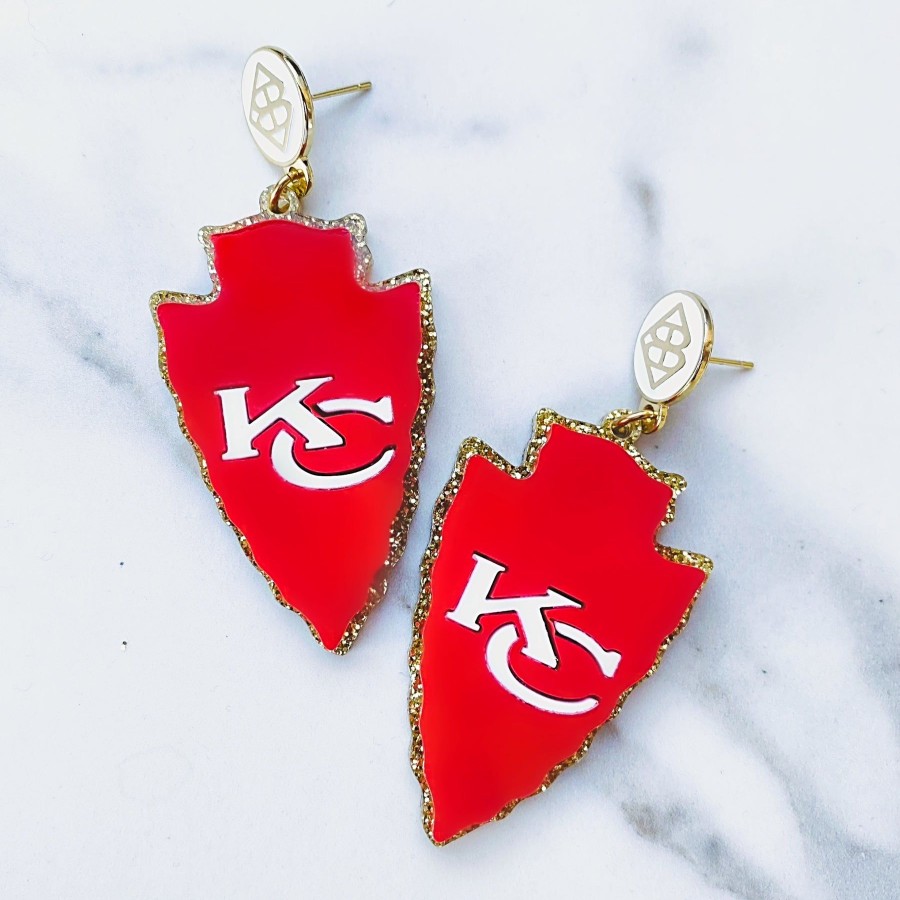 Accessories Brianna Cannon | Kc Arrowhead Earrings With White Bc Logo Top