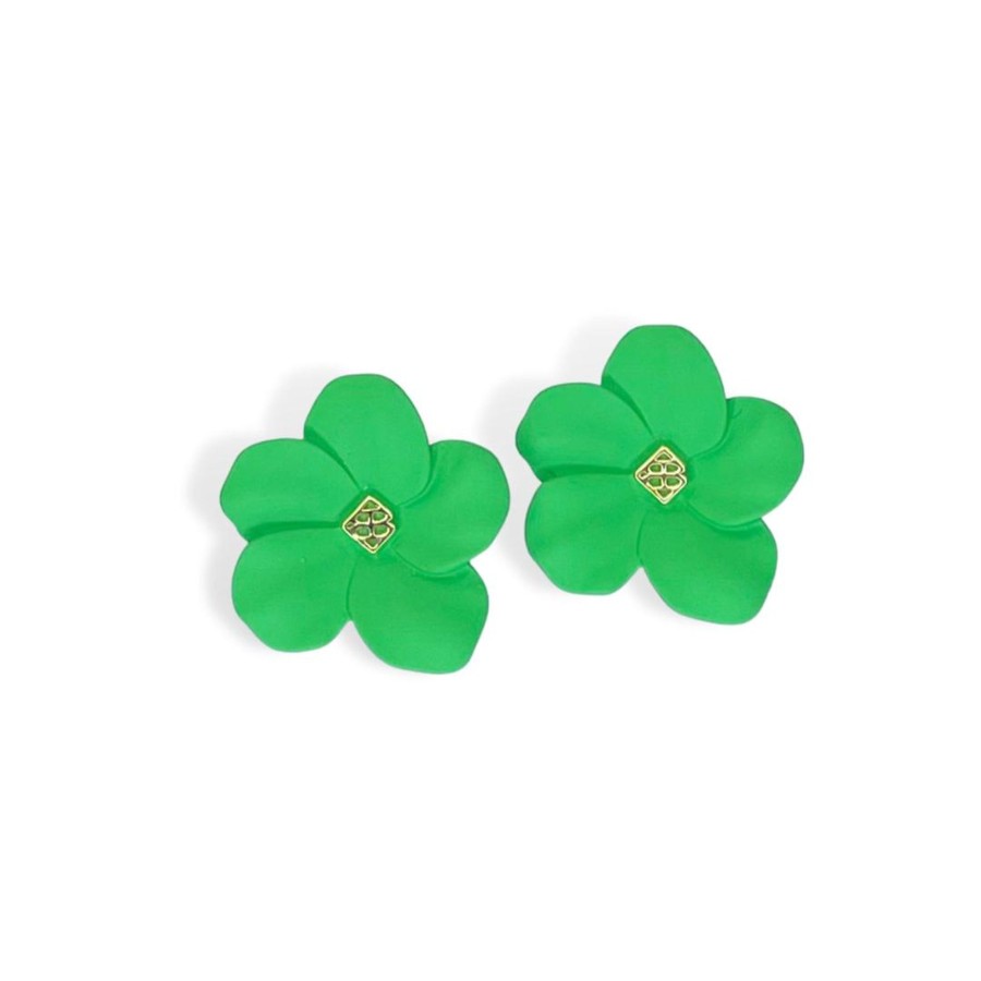 Accessories Brianna Cannon | Green Flower Stud With Logo